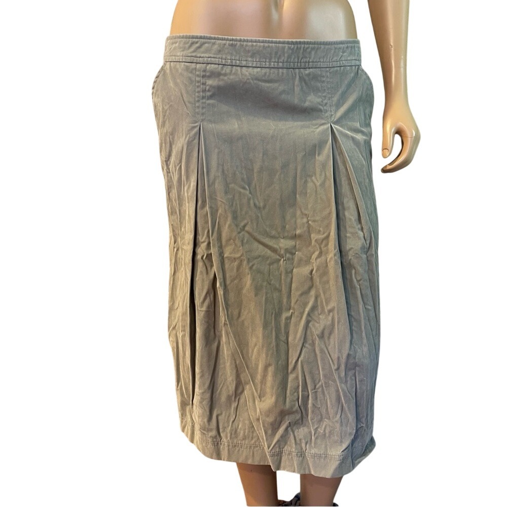 Armani Collezioni Beige Skirt 8 Soft Pleated Midi Pockets Zip Y2K A Line